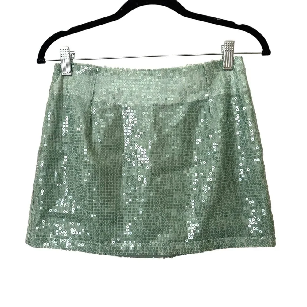 NONCHALANT Christy Sequined Mini Skirt Sage‎ Green X-Small